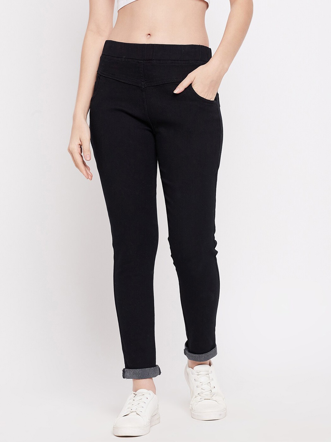 

Clora Creation Women Black Solid Cotton Jeggings