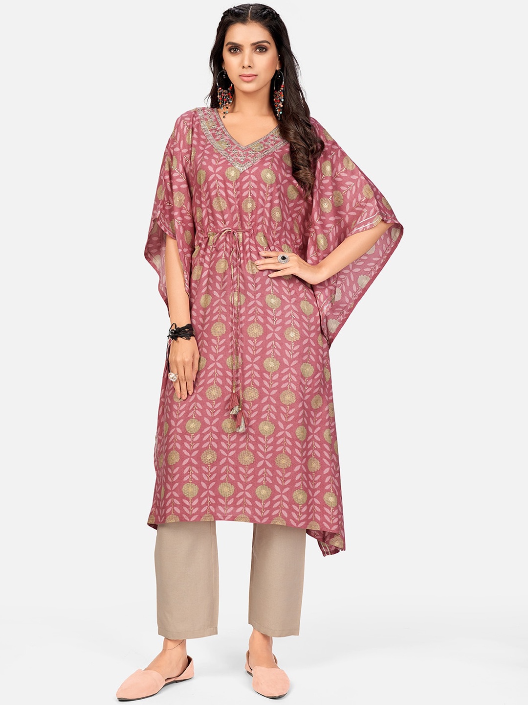 

KALINI Women Pink Floral Printed Kurta with Trousers