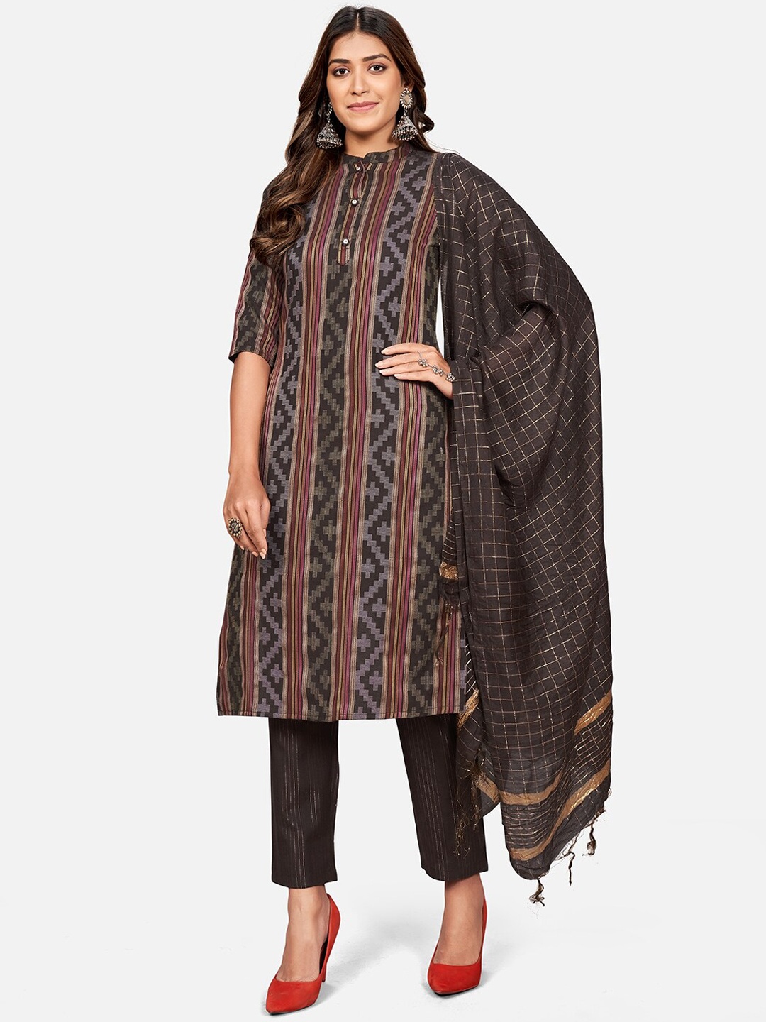 

KALINI Women Brown Printed Pure Cotton Kurta Trouser Set With Dupatta