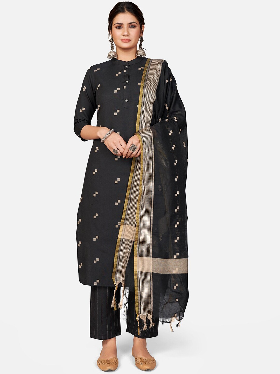 

KALINI Women Black Ethnic Motifs Pure Cotton Kurti with Trousers & With Dupatta