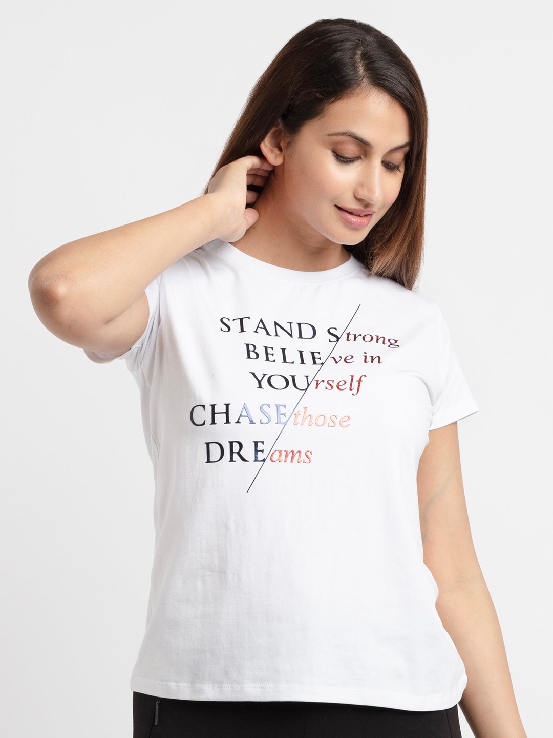 

Status Quo Women White Typography Printed Cotton T-shirt