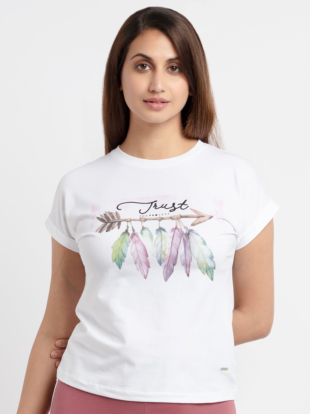 

Status Quo Women White Printed Cotton T-shirt