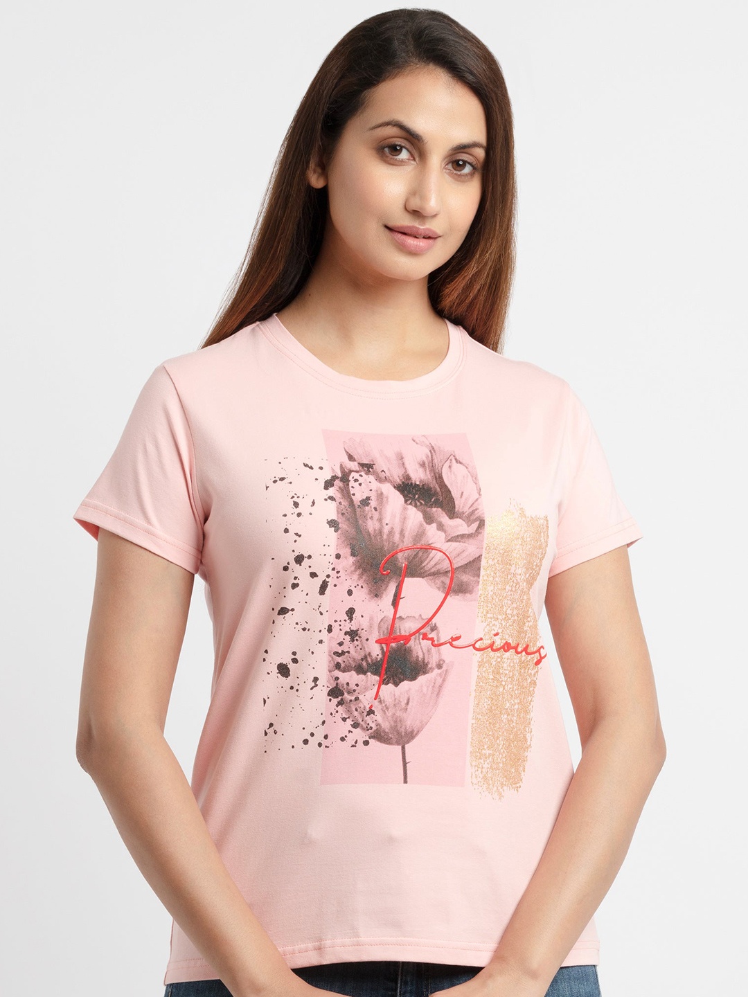 

Status Quo Women Pink Printed Cotton T-shirt