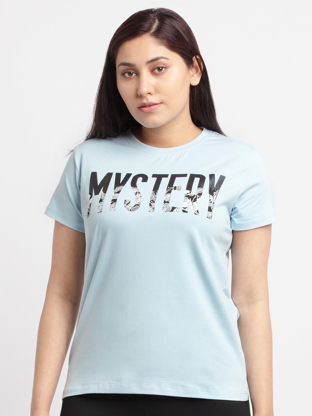 

Status Quo Women Blue Typography Printed T-shirt