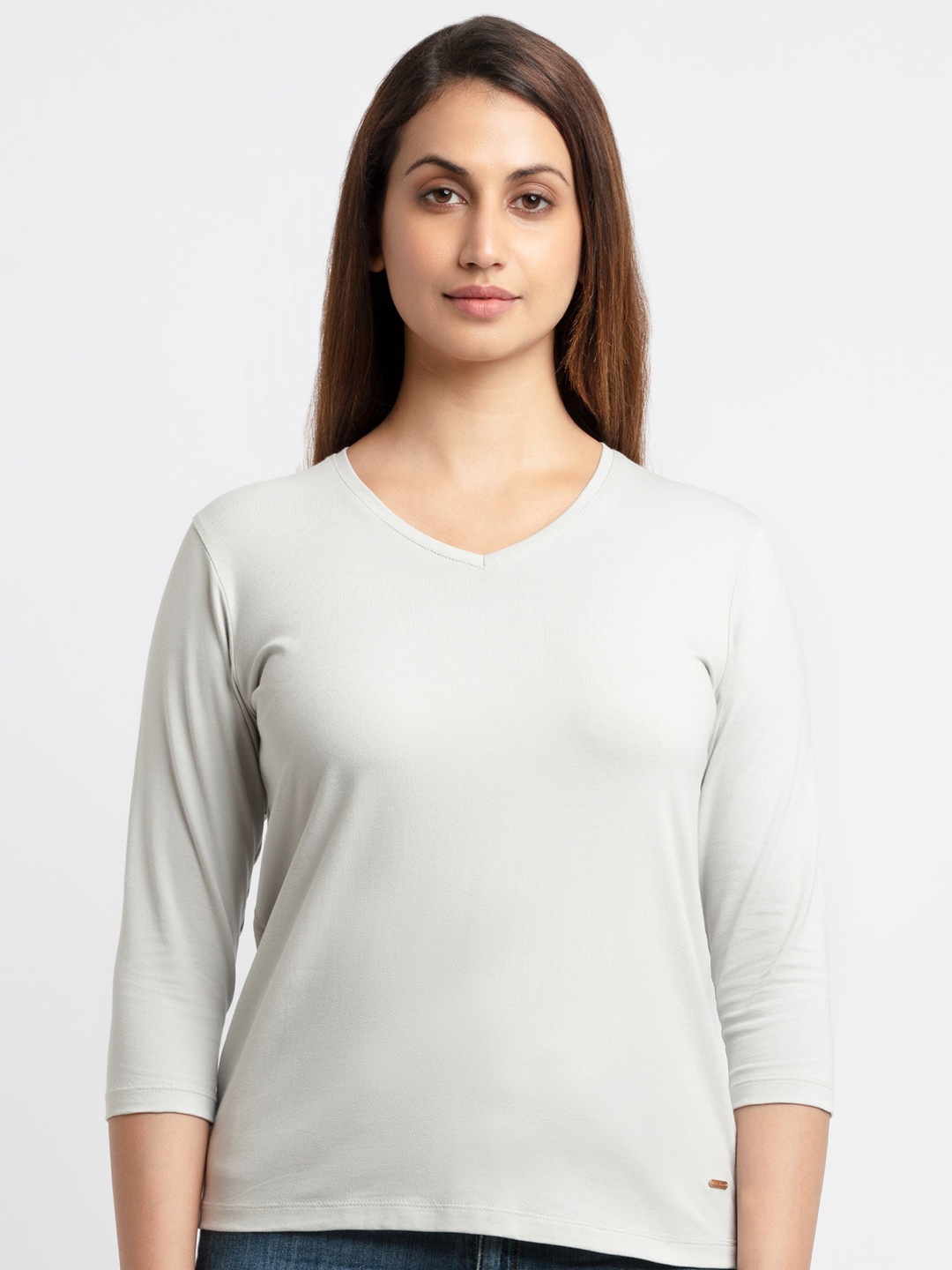 

Status Quo Women Grey V-Neck Cotton T-shirt