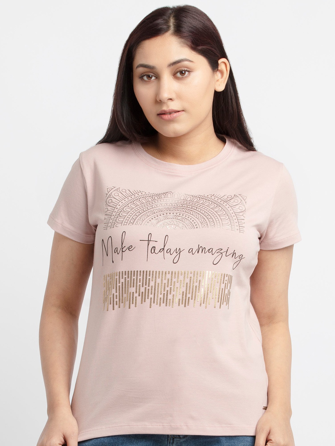 

Status Quo Women Rose Gold Printed T-shirt