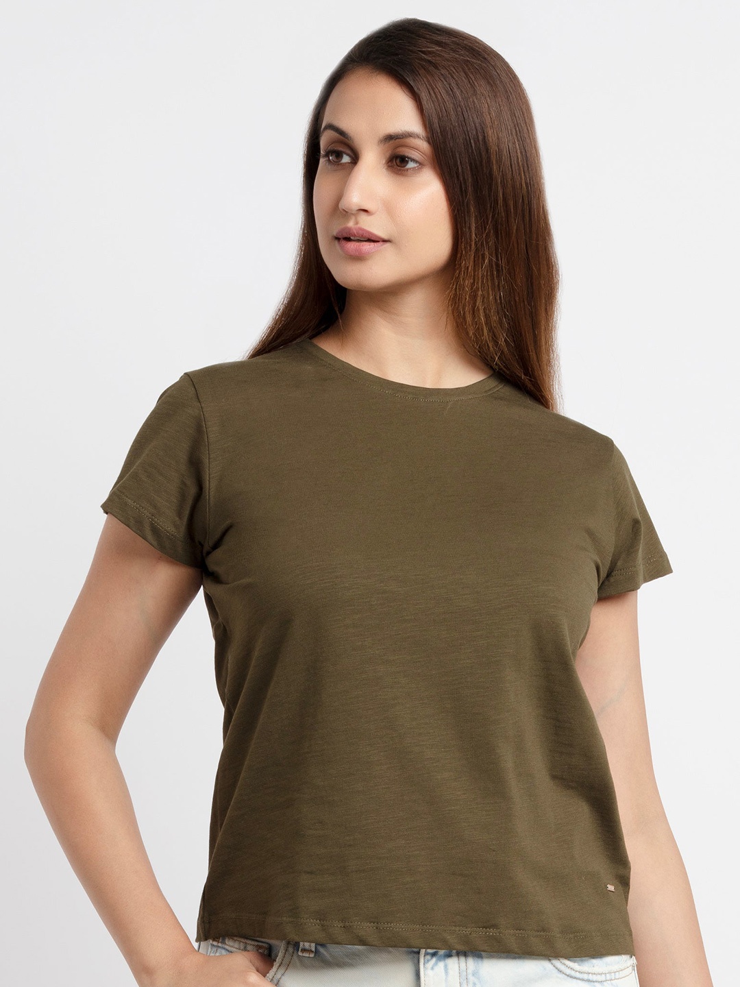

Status Quo Women Olive Green Cotton T-shirt
