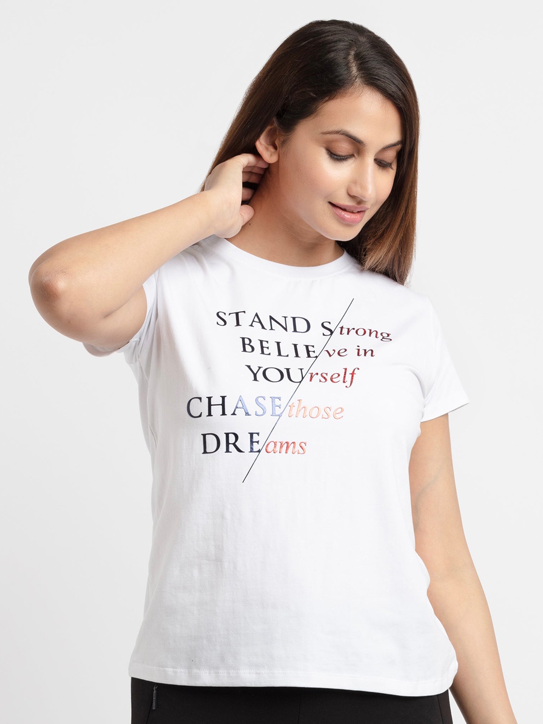 

Status Quo Women White Typography Printed Cotton T-shirt