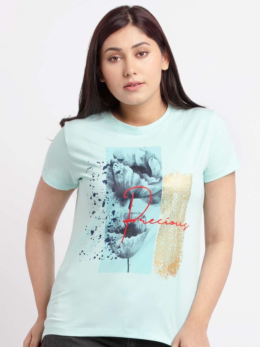 

Status Quo Women Blue Printed Cotton T-shirt