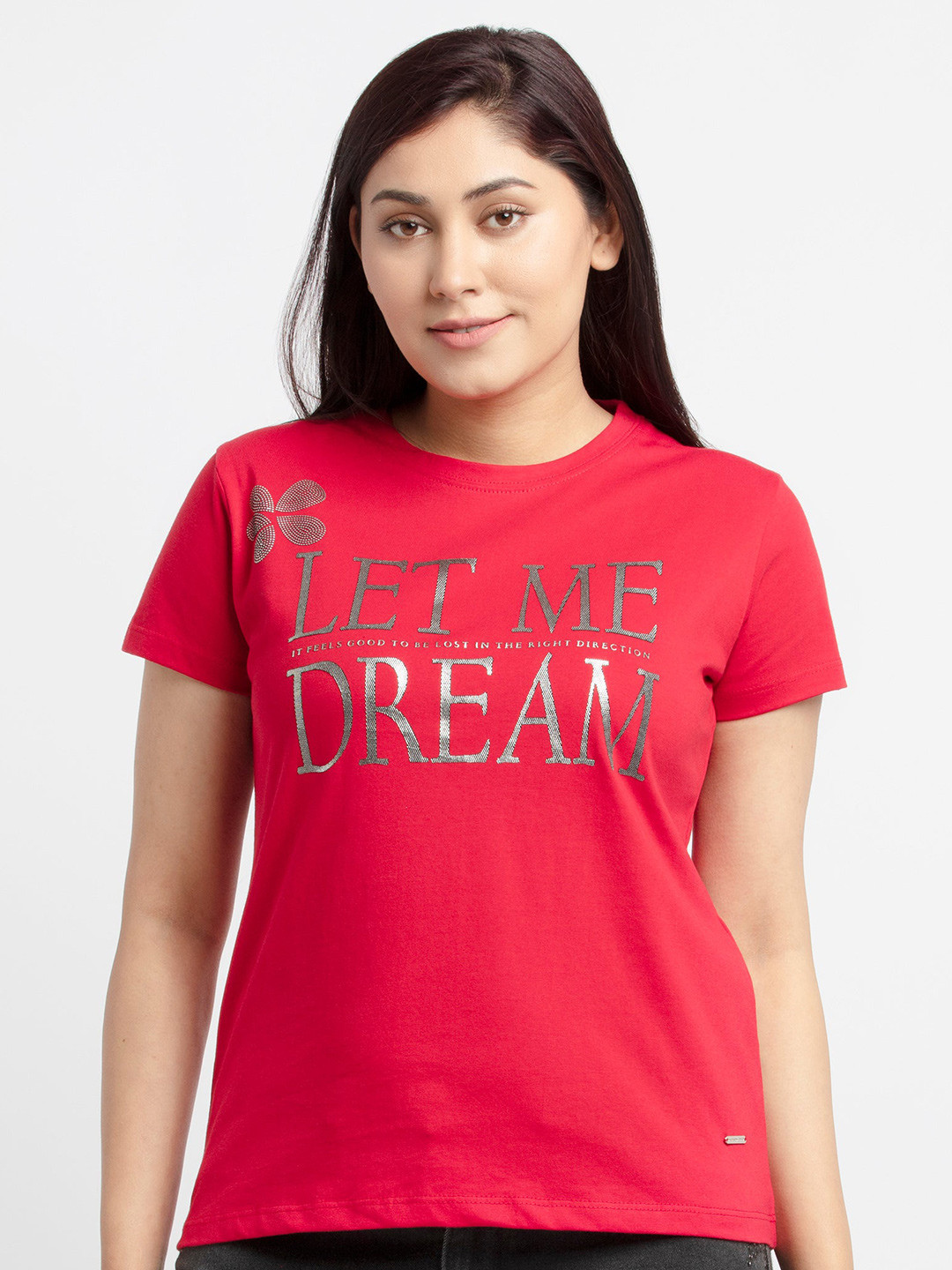 

Status Quo Women Red Typography Printed Cotton T-shirt