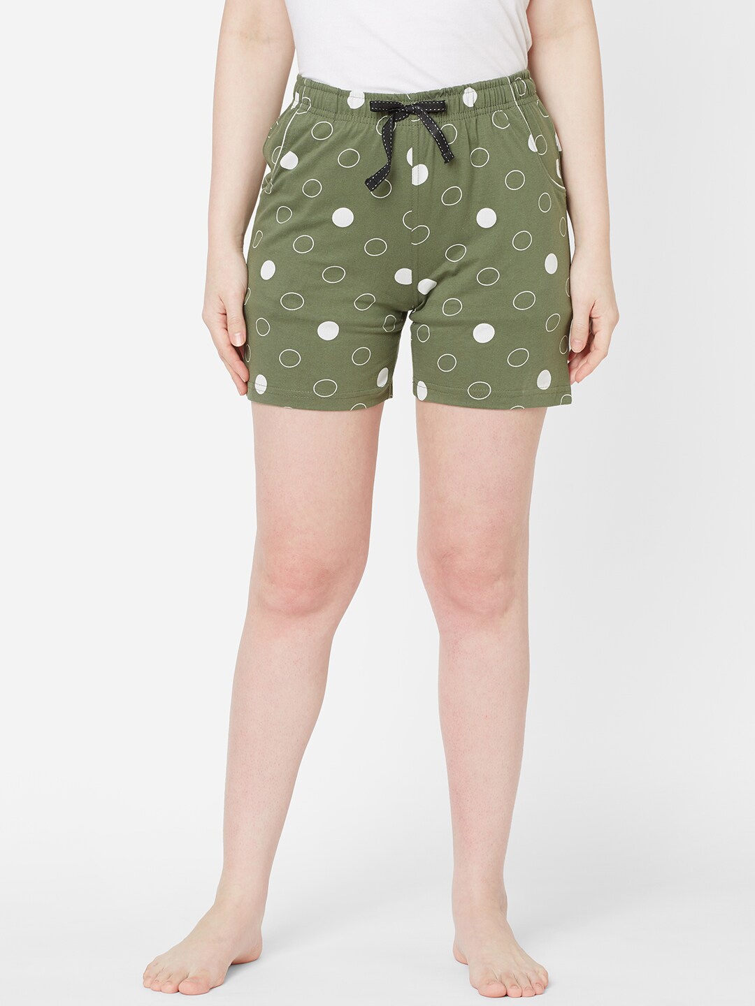 

Sweet Dreams Women Olive Green & White Printed Lounge Shorts