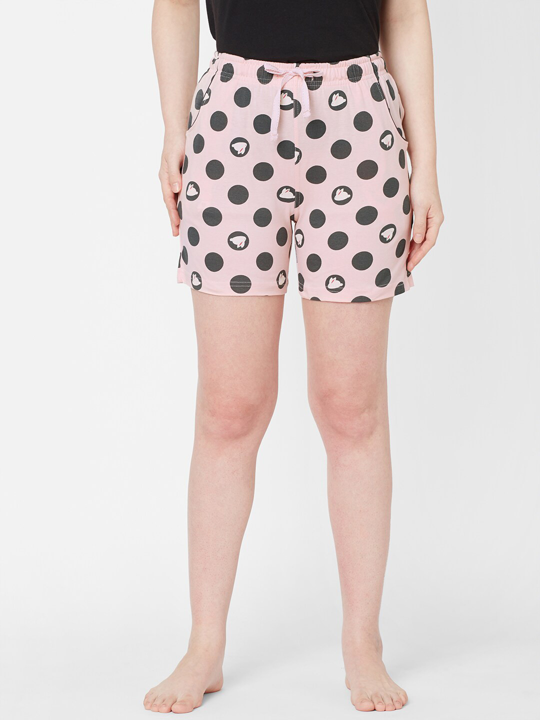 

Sweet Dreams Women Pink & Charcoal Pure Cotton Printed Lounge Shorts