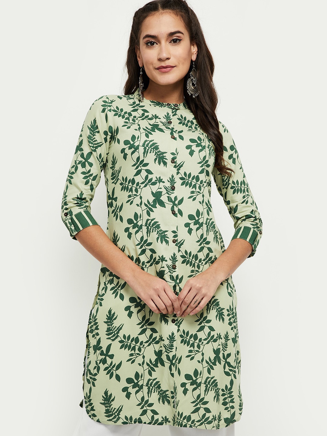 

max Women Green Floral Printed Kurta