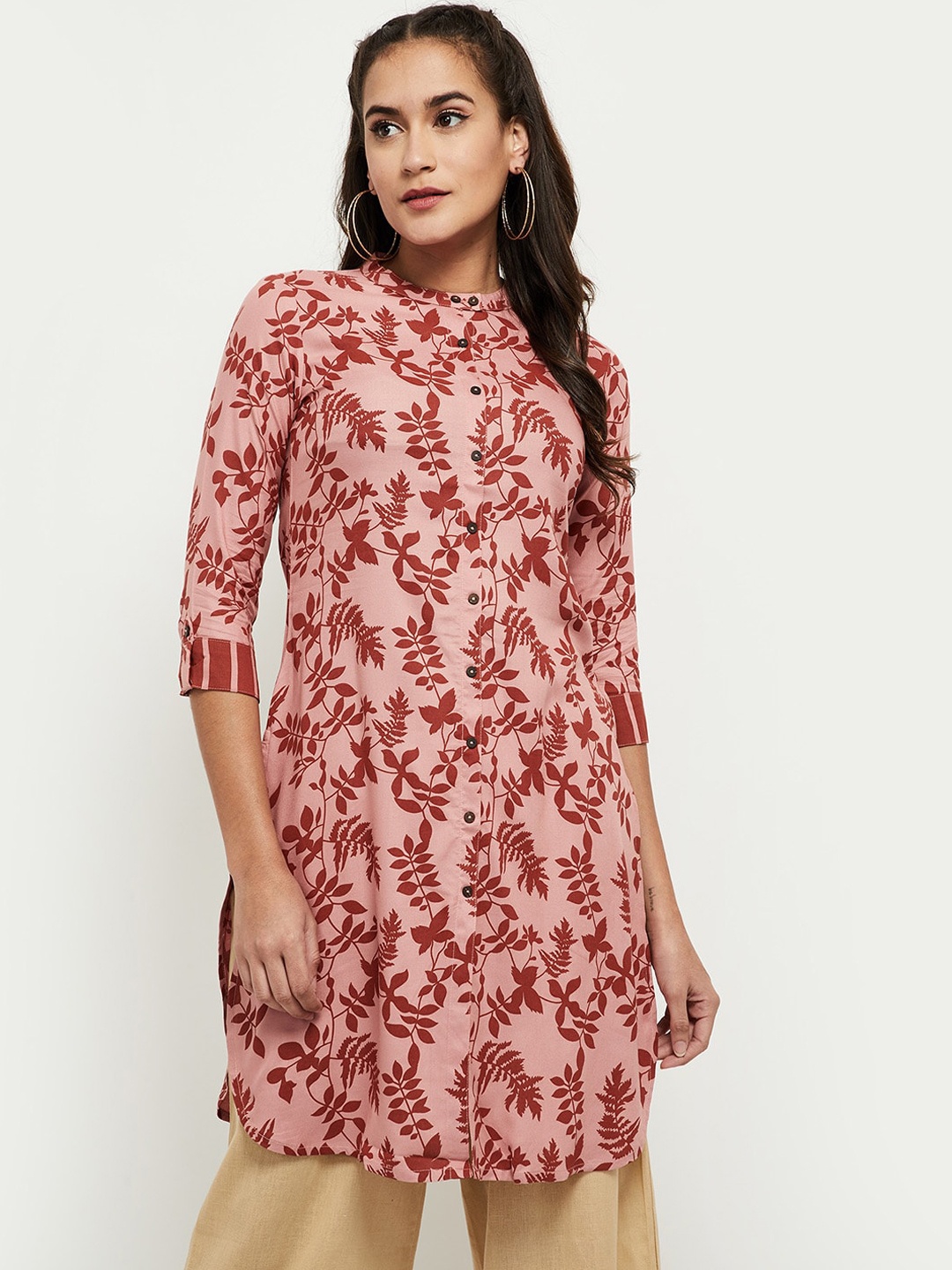 

max Women Pink Floral Printed Kurta