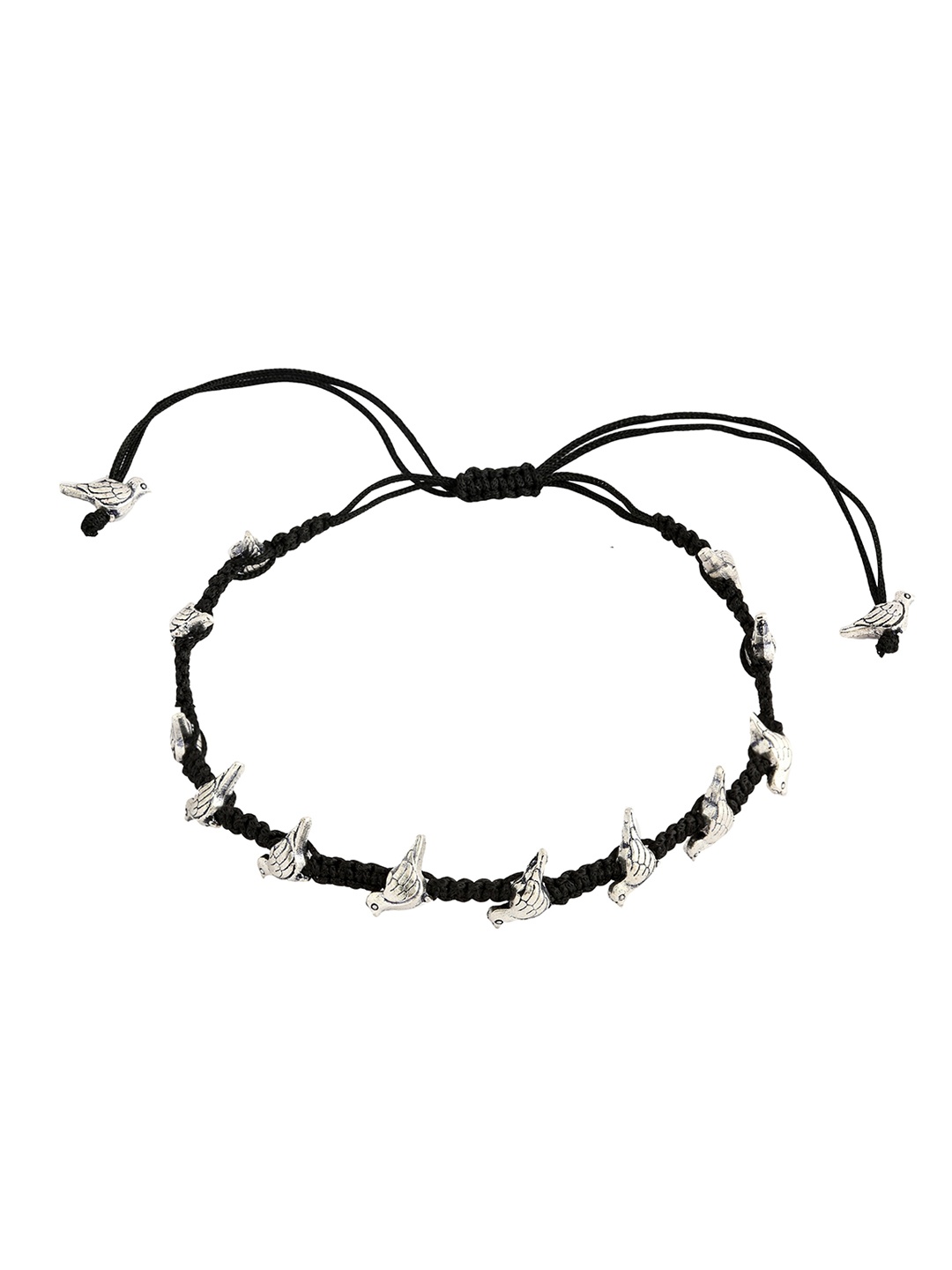 

EL REGALO Silver-Toned Beads-Studded Anklet