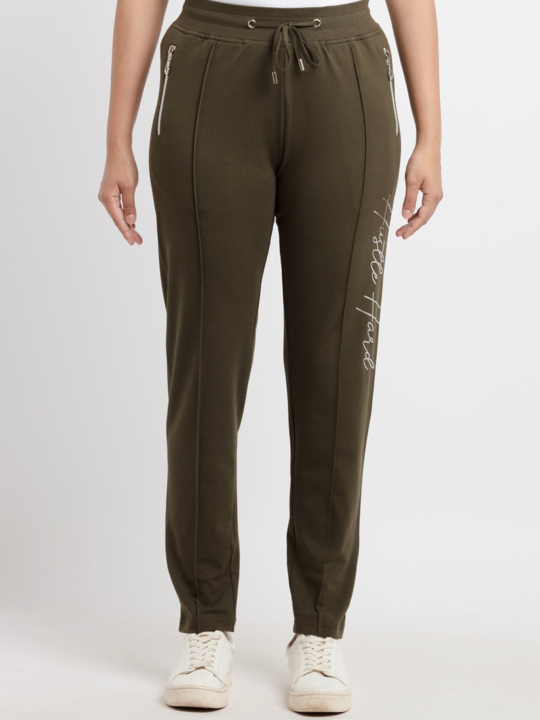 

Status Quo Women Olive & White Solid Track Pants