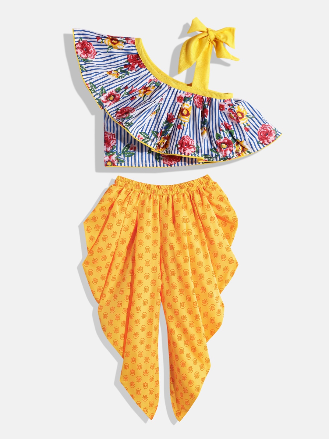 

Twisha Girls Yellow & White Printed Top with Dhoti Pants
