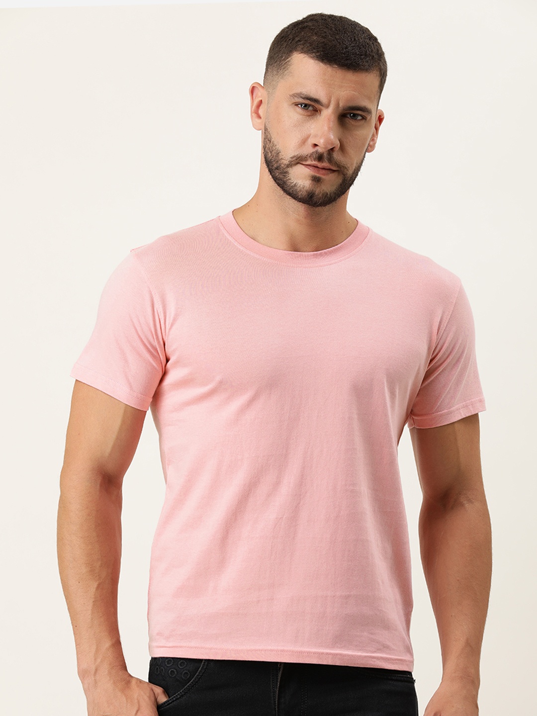

ARISE Men Dusty Pink Solid Pure Cotton T-shirt, Rose