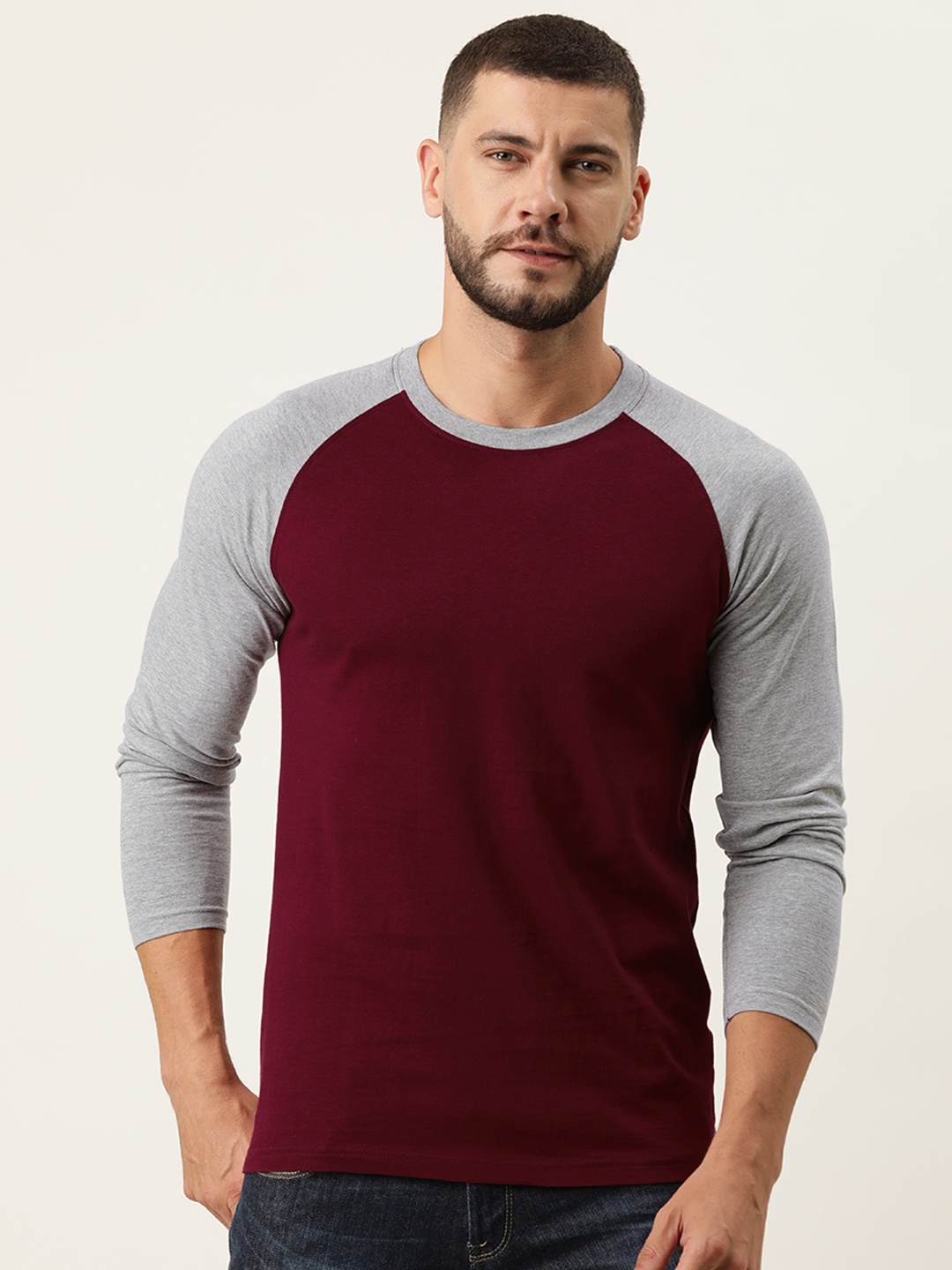 

ARISE Men Maroon & Grey Melange Bio Finish Cotton T-shirt