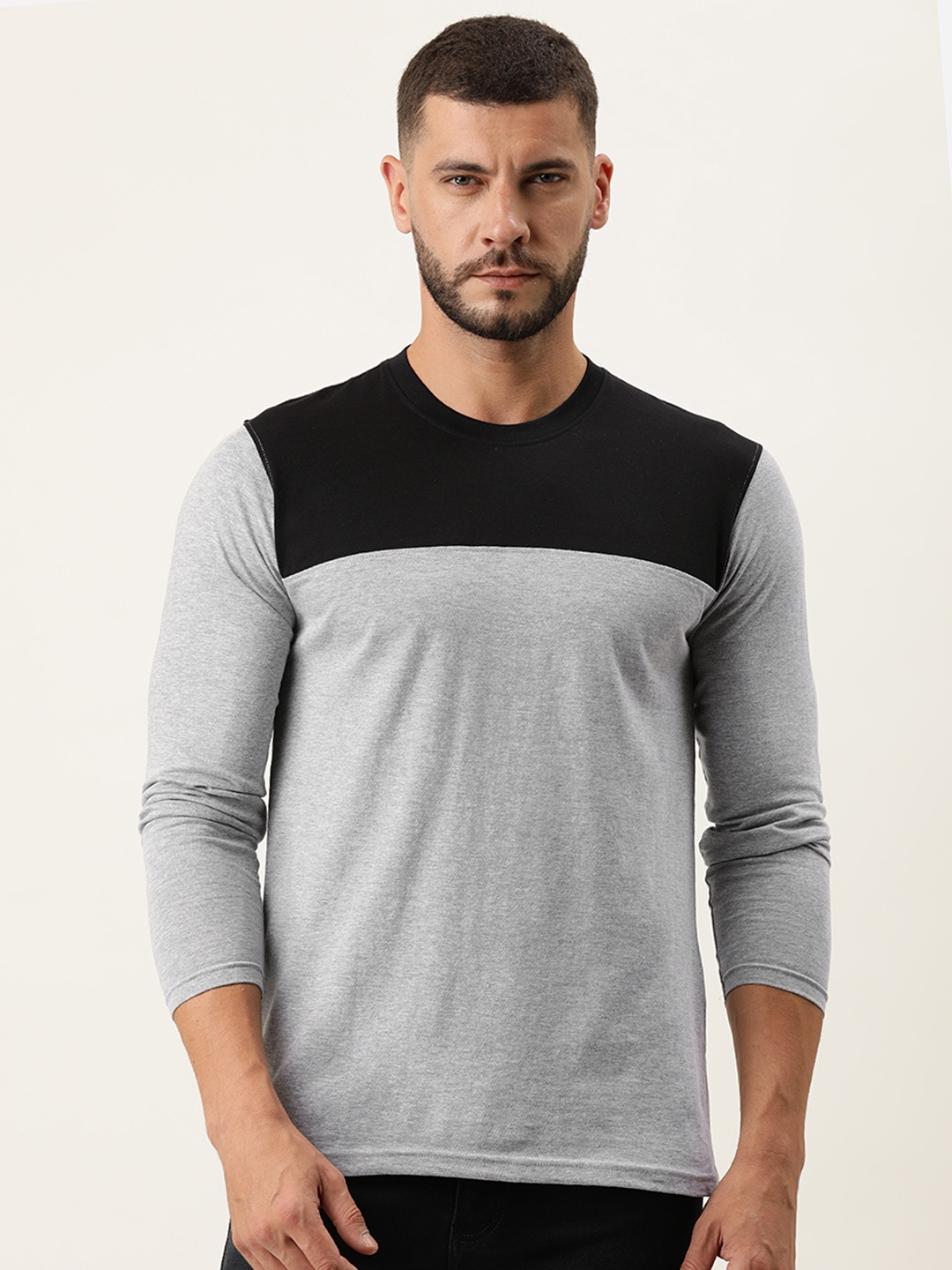 

ARISE Men Grey Melange Solid Pure Cotton T-shirt