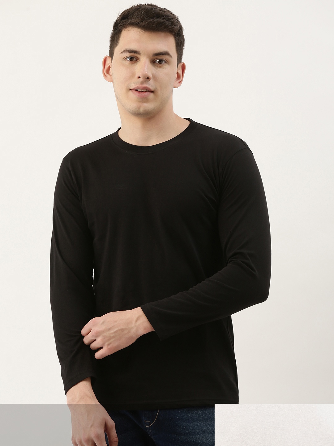 

ARISE Men Pack of 2 Solid Pure Cotton Long Sleeves T-shirt, Black