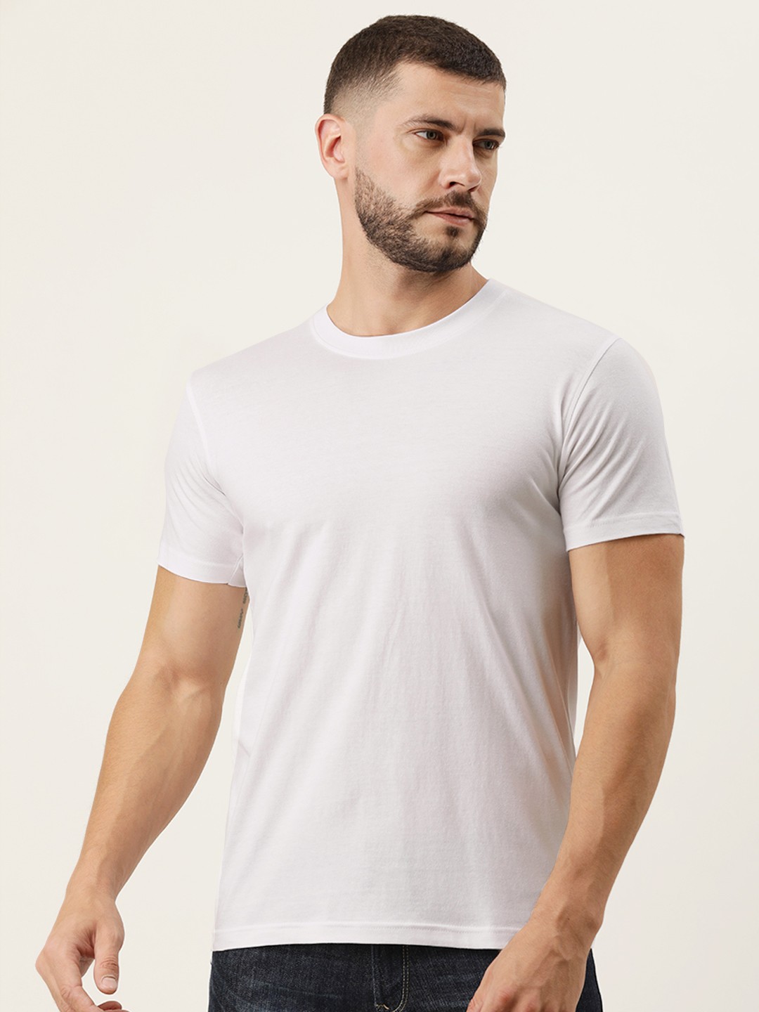 

ARISE Men White Bio Finish Cotton T-shirt