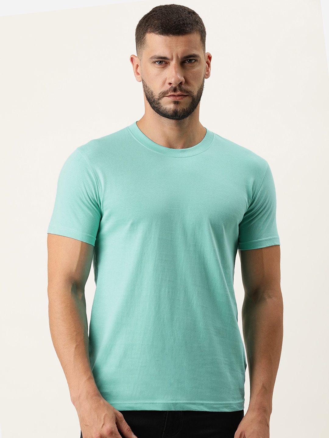 

ARISE Men Sea Green Solid Pure Cotton T-shirt