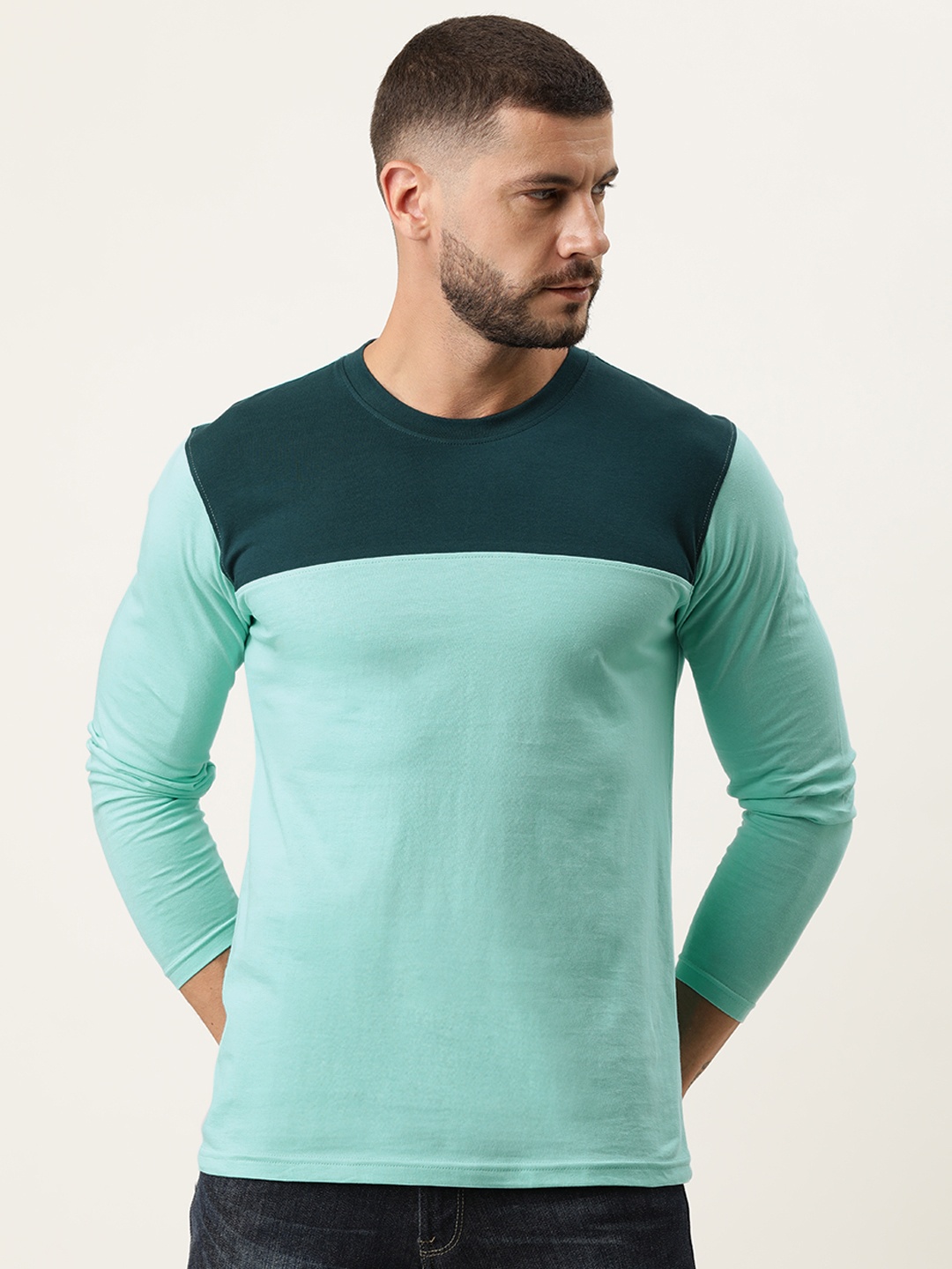 

ARISE Men Blue Colourblocked Bio Finish Cotton T-shirt