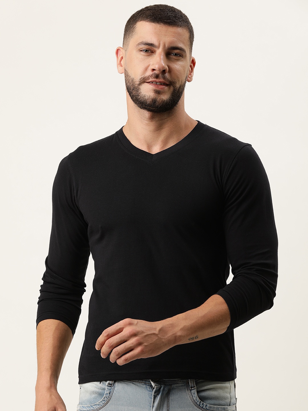 

ARISE Men Black V-Neck Bio Finish Cotton T-shirt