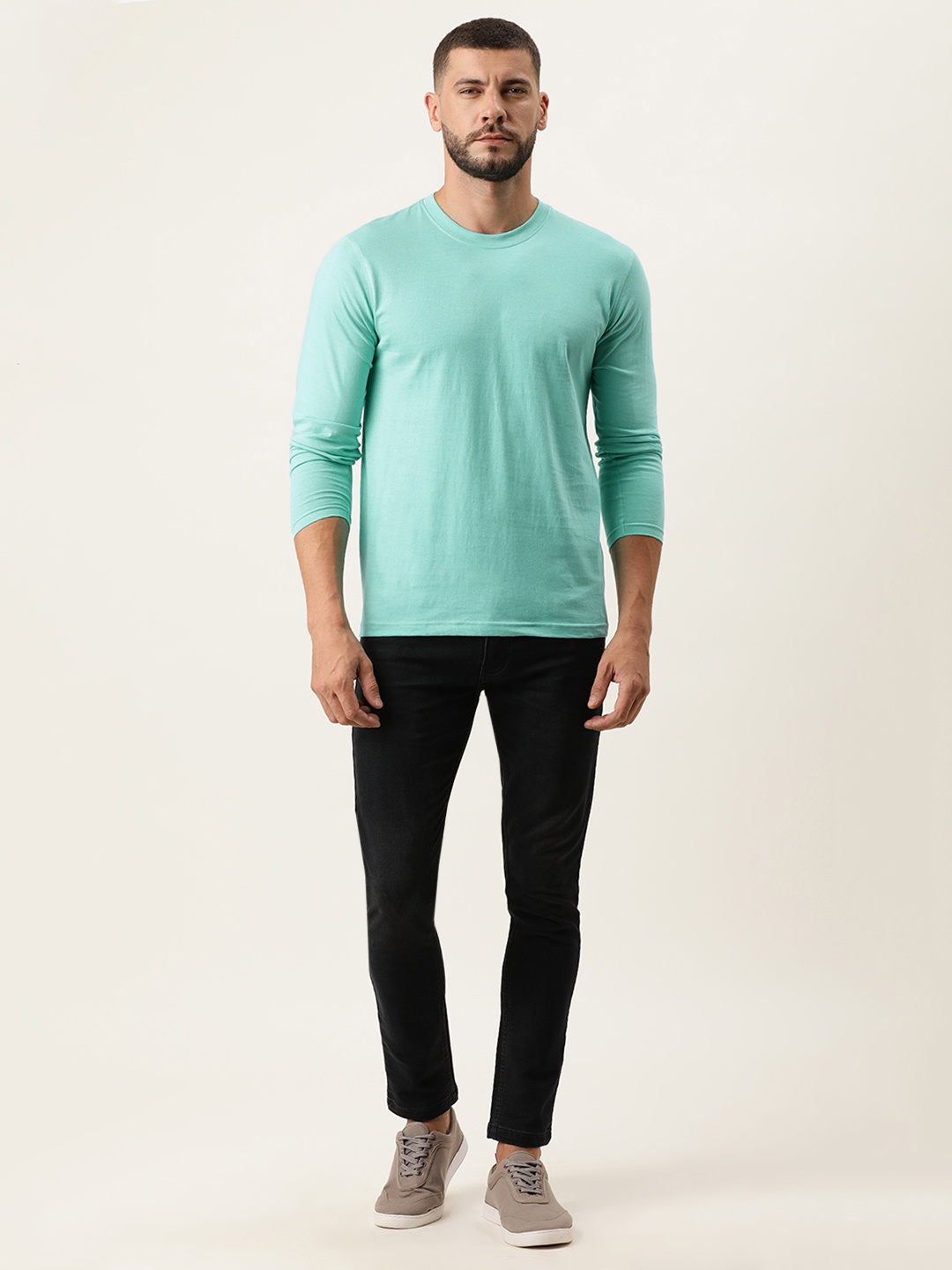 

ARISE Men Sea Green Solid Pure Cotton T-shirt