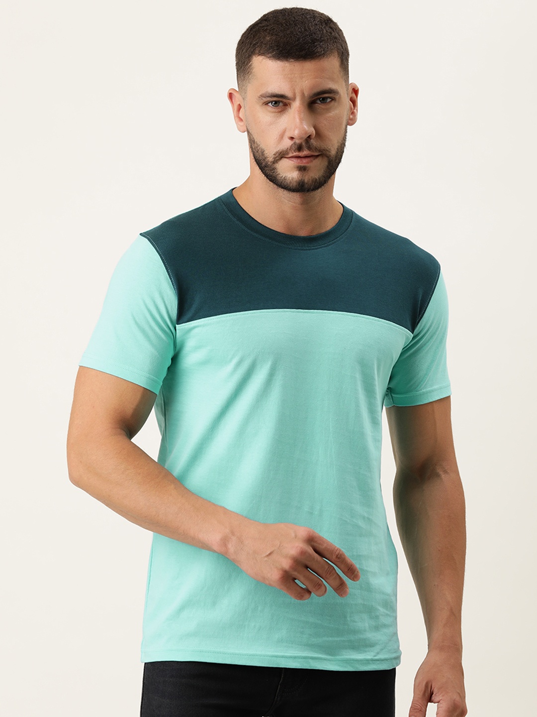 

ARISE Men Blue Colourblocked Bio Finish Cotton T-shirt