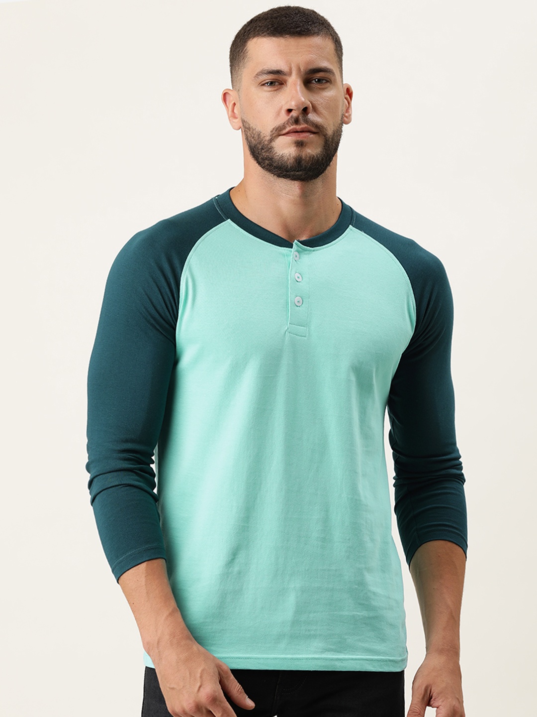 

ARISE Men Blue Henley Neck Bio Finish Cotton T-shirt