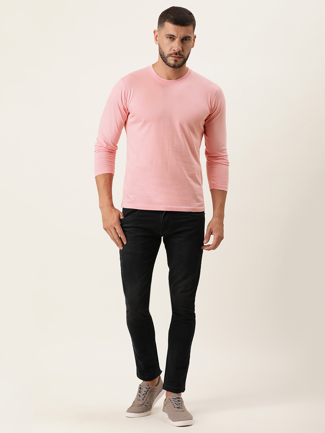 

ARISE Men Dusty Pink Solid Pure Cotton T-shirt, Rose