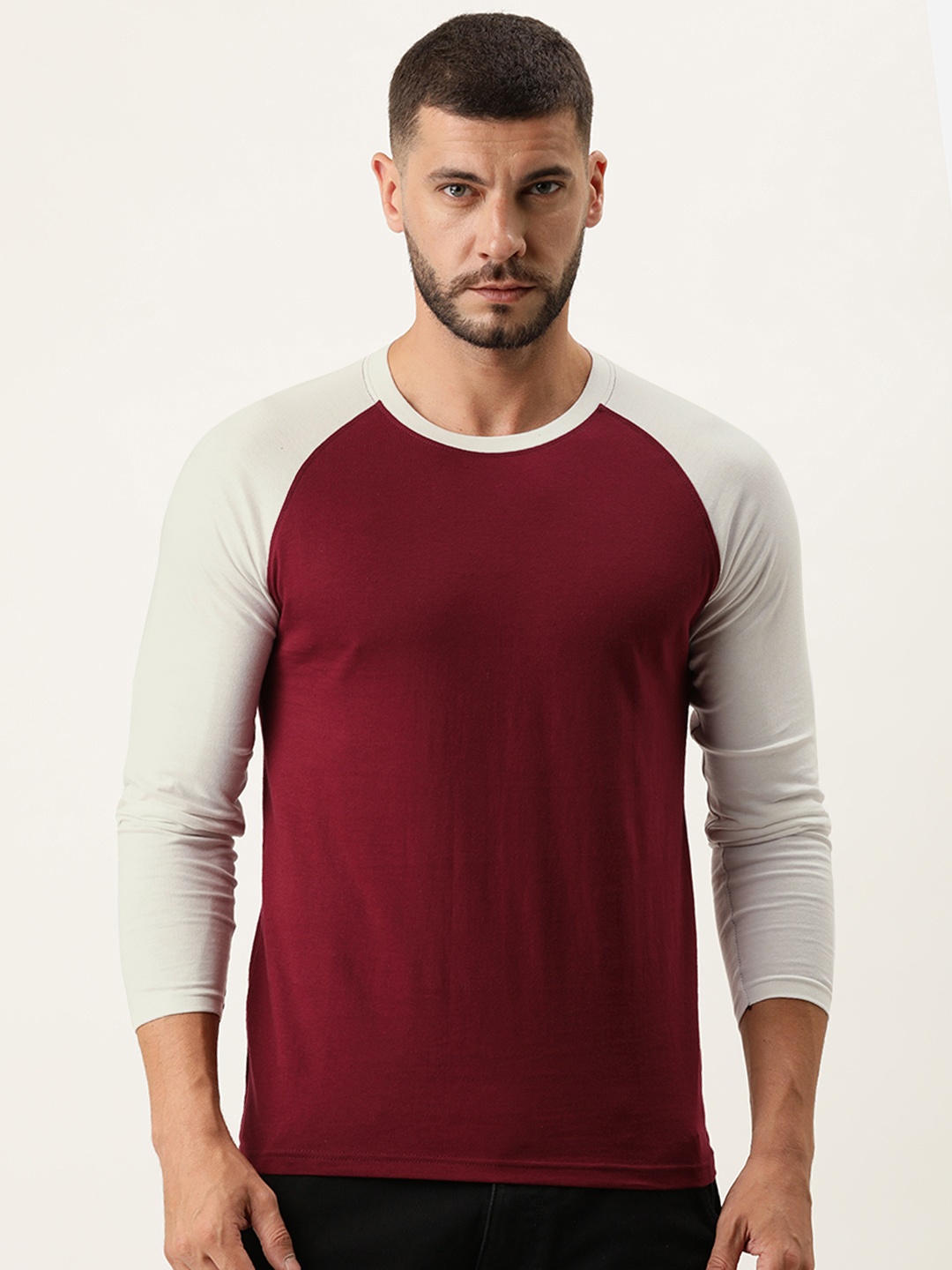 

ARISE Men Maroon & Off White Bio Finish Cotton T-shirt