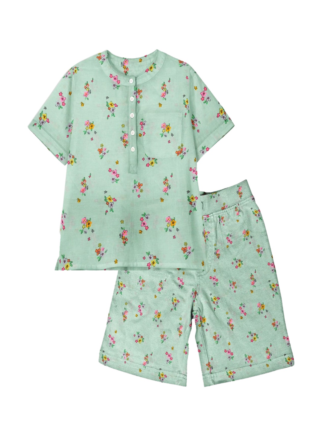 

THE BABY ATELIER Girls Green Printed Night suit