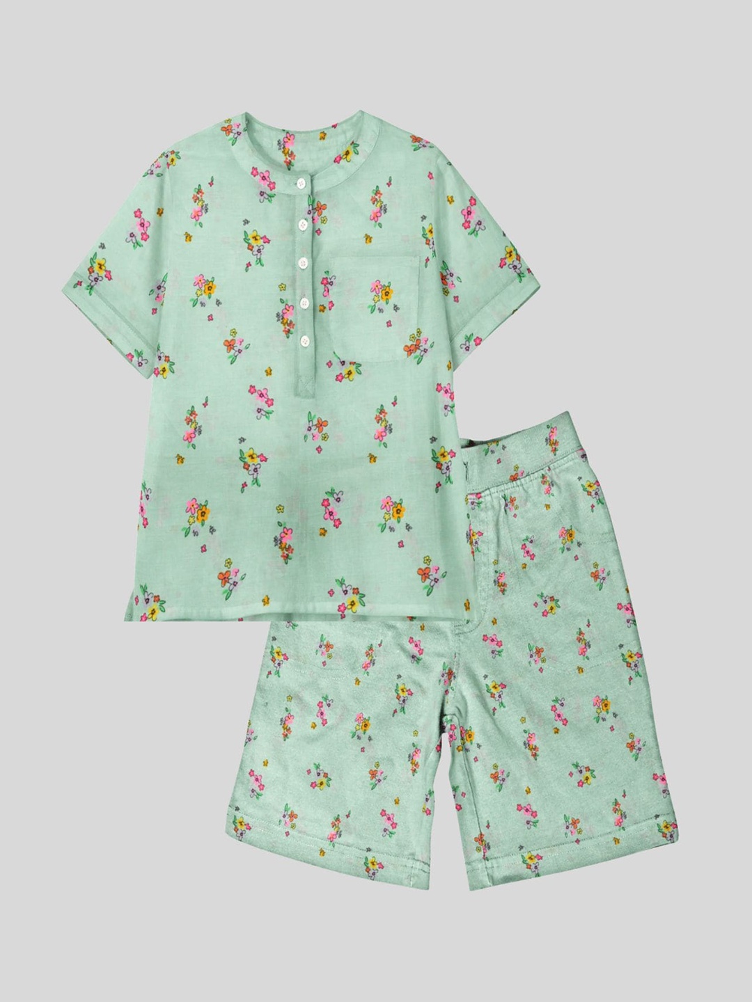 

THE BABY ATELIER Girls Green & Pink Printed Night suit