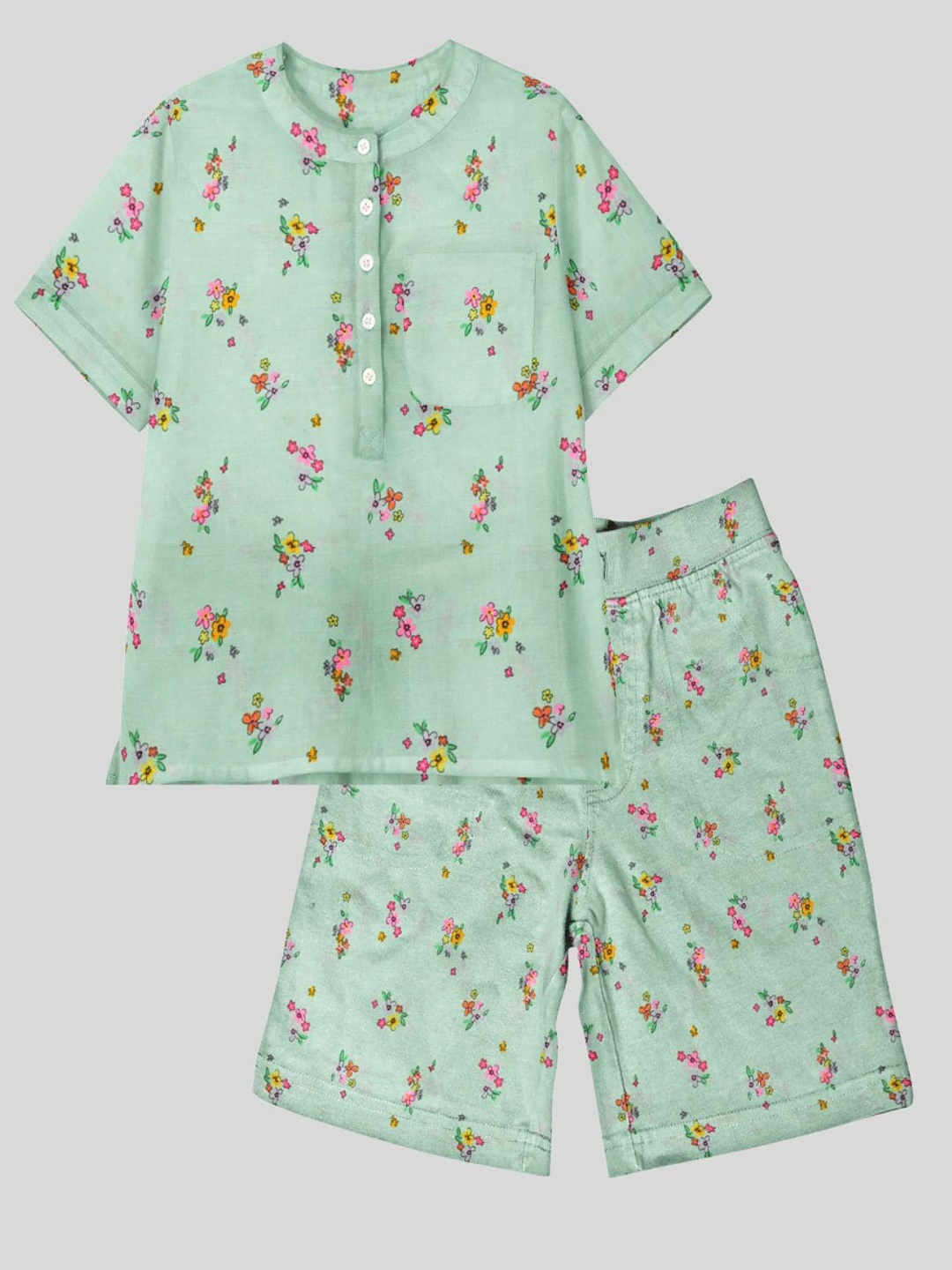 

THE BABY ATELIER Girls Green & Yellow Printed Night suit