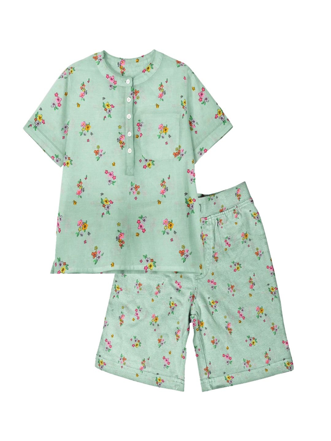 

THE BABY ATELIER Girls Green & Pink Printed Night suit