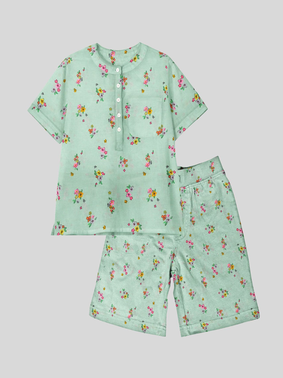 

THE BABY ATELIER Girls Green & Pink Printed Night suit