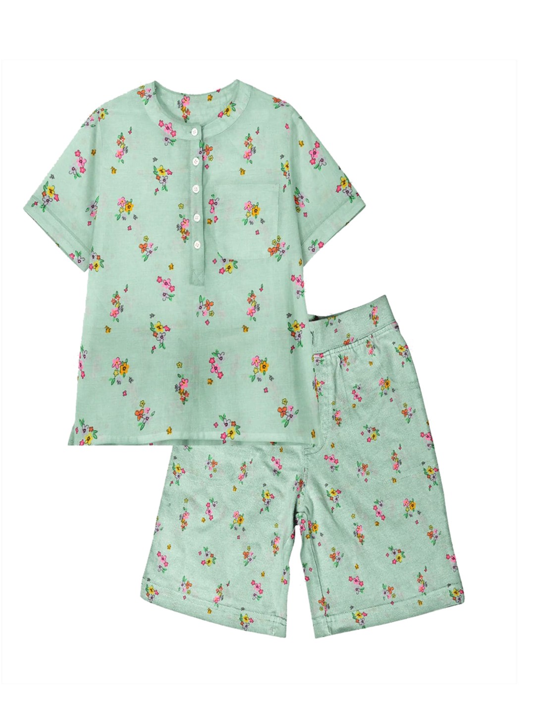 

THE BABY ATELIER Girls Green & Pink Printed Night suit