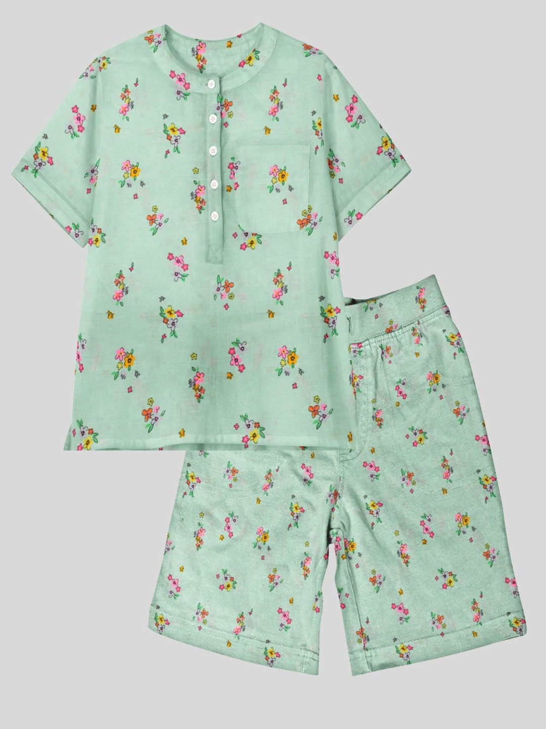

THE BABY ATELIER Girls Green & Pink Printed Night suit