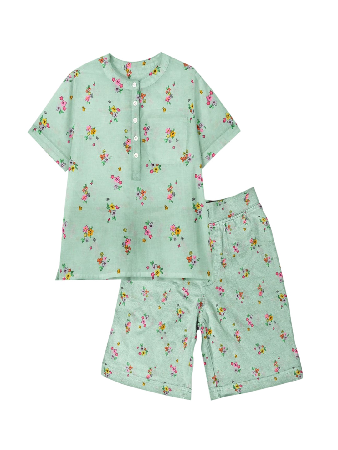 

THE BABY ATELIER Girls Green Printed Night suit