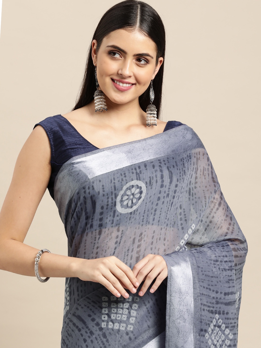 

KALINI Navy Blue Ethnic Motifs Print Saree