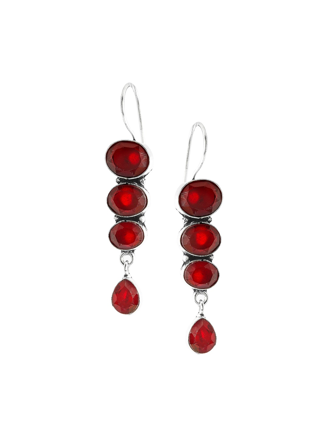 

EL REGALO Silver-Plated Red Floral Drop Earrings