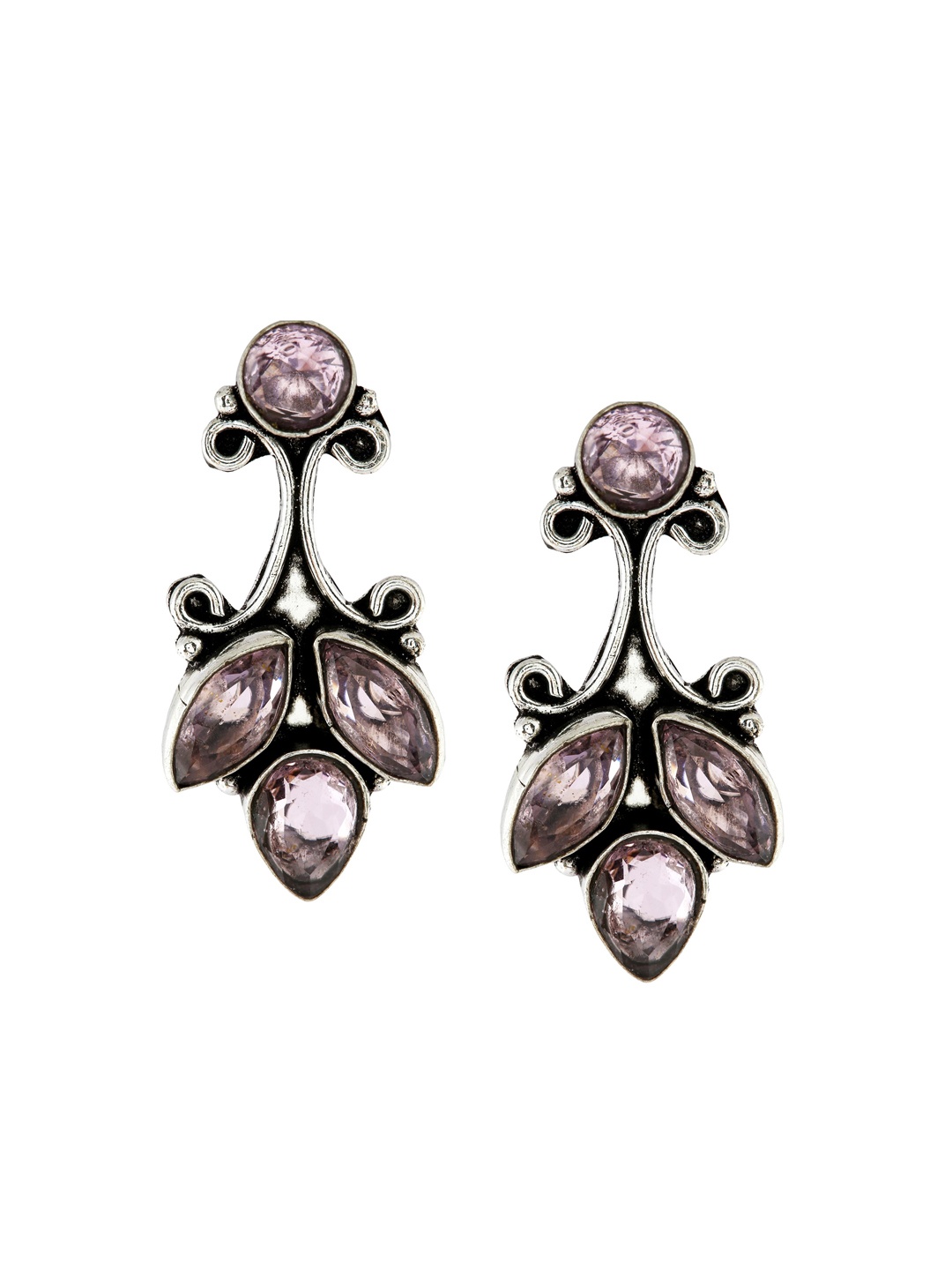 

EL REGALO 925 Silver Sterling Pink Floral Silver-Plated Drop Earrings