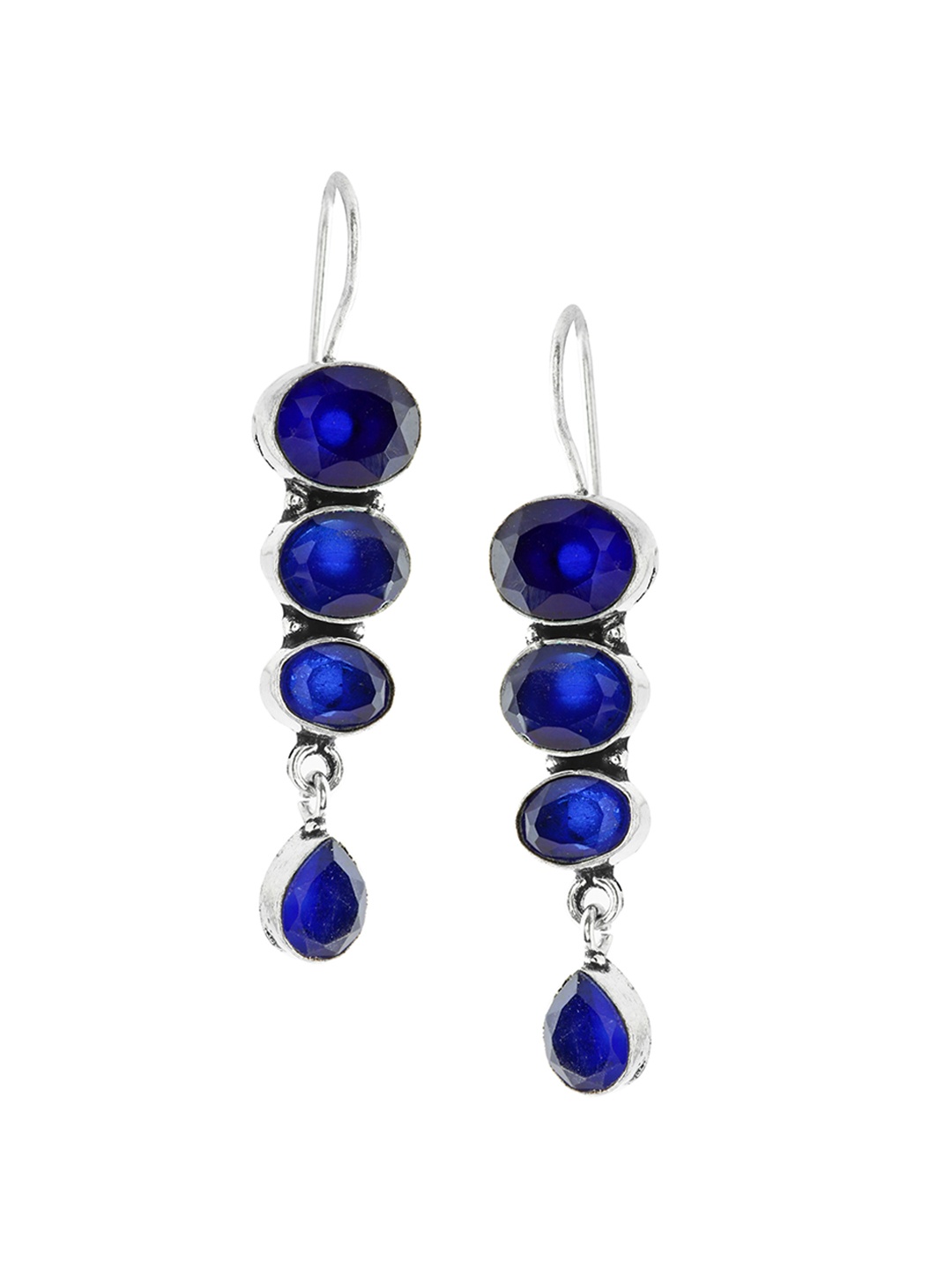 

EL REGALO Blue & Silver-Plated Circular Drop Earrings