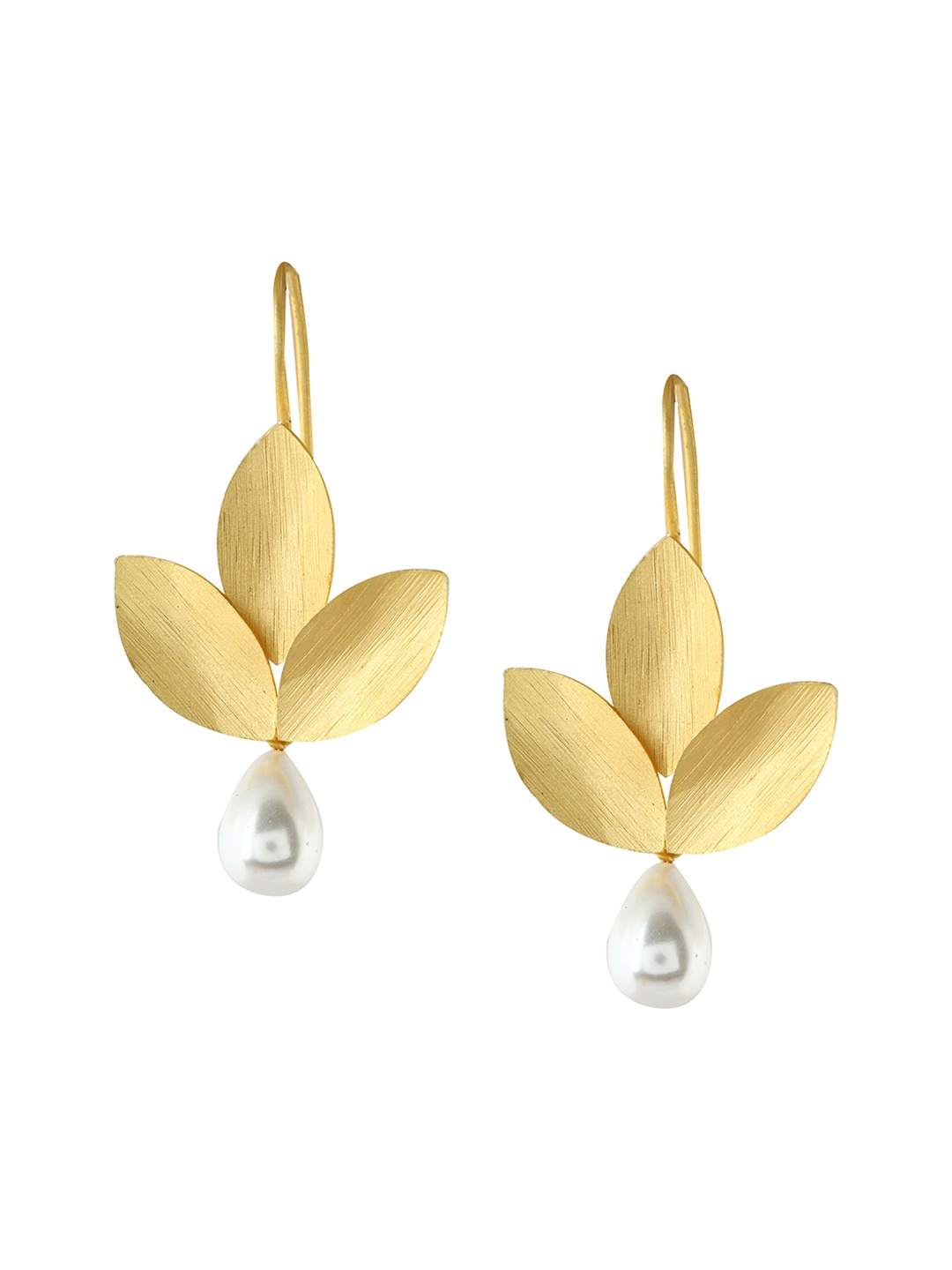 

EL REGALO Gold-Toned & White Leaf Shaped Drop Earrings