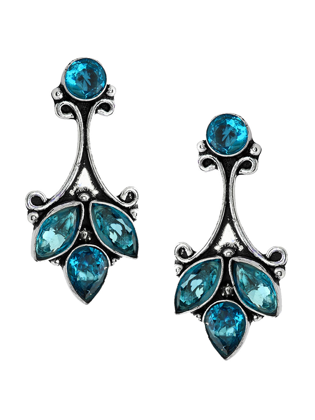 

EL REGALO Blue Silver-Plated Drop Earrings