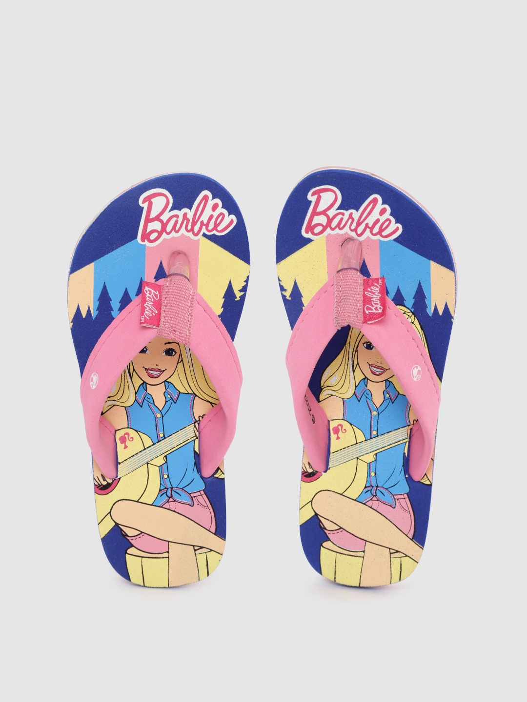 

toothless Girls Blue Pink Barbie Printed Thong Flip-Flops