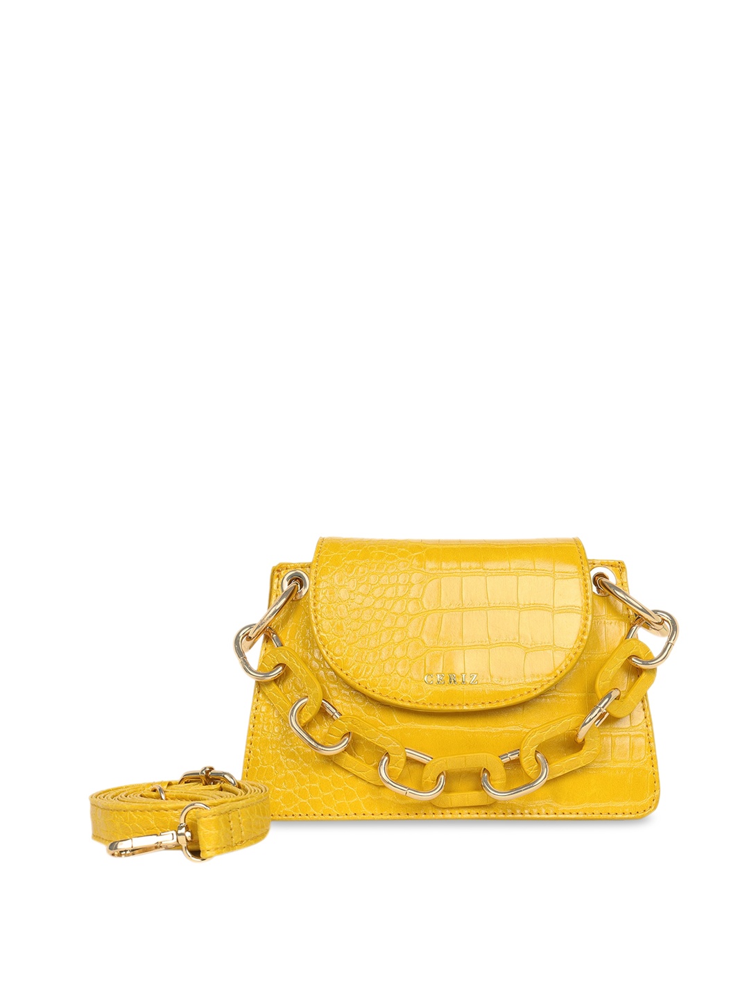 

CERIZ Yellow Animal Textured PU Structured Sling Bag